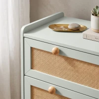 HOMCOM commode met 4 lades, boho ladekast met rattanlook fronten en grenenhouten poten, saliegroen(m-11)