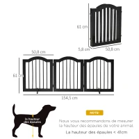 PawHut Barrière de sécurité chien barrière modulable pliable pour animaux de compagnie avec pied de support MDF bois massif 154,5 x 61 cm noir(m-3)