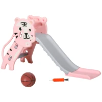 AIYAPLAY 3 in 1 Baby Slide for Indoor Use with Climber, Basketball Hoop, Basketball, for Ages 18-36 Months - Pink(m-12)
