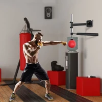 HOMCOM Bokskader met Speedball & Reflexstaaf, Wandmontage, Hoogteverstelbaar, Zwart/Rood(m-2)