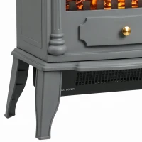 HOMCOM Freestanding Portable Fireplace, Electric Fireplace Stove Heater with 3D Flame Effect and Adjustable Thermostat, Grey(m-12)