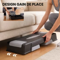 SPORTNOW Stepper Fitness Aérobic 3 Niveaux, Hauteur Réglable 12/17,5/22,5 cm, Surface Antidérapante, Charge 250 kg, Gris(m-7)