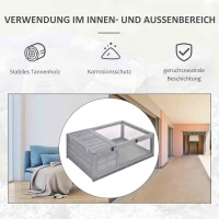 PawHut Schildkrötenhaus aus Holz Schildkrötengehege mit Haupthäusern aufklappbarem Oberseite 91x60,5x32 cm, Grau(m-4)