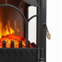 HOMCOM 3-Sided Glass Electric Fire Fan Heater, Electric Fireplace Stove Freestanding Log Burner with Flame Effect, Black(m-13)