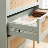 HOMCOM commode met 4 lades, boho ladekast met rattanlook fronten en grenenhouten poten, saliegroen(m-10)