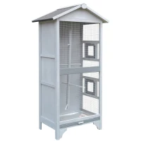 PawHut Wooden Outdoor Aviary Bird Cage w/ Stand for Finches Canaries, Large Play Cage Removable Bottom Tray(m-10)
