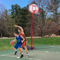 HOMCOM Canasta de Baloncesto con Altura Ajustable 210-260 cm con Soporte Metal y Base Rellenable para Niños y Adultos Rojo(m-2)