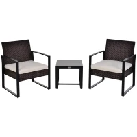 Outsunny Polyrattan Gartenset für 2 Personen Balkonmöbel Set mit Kissen Braun+Creme(m-1)