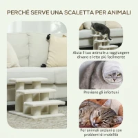 PawHut Scaletta per Cani e Gatti a 3 Gradini con Rivestimento in Peluche, 45x35x34 cm, Beige(m-5)