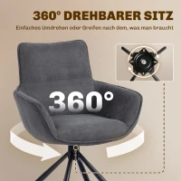 HOMCOM Set van 2 Eetkamerstoelen, Draaibaar, Zacht Gepolsterd, Armleuningen, Metalen Poten, Donkergrijs(m-5)