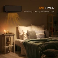 HOMCOM Wall Downflow Heater 2 Heat and Fan 1000W/2000W, Electric Space Heater with Timer Remote Oscillating, for Bedroom Home Office, Black(m-4)