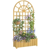 Outsunny Spalier mit Pflanzkasten Holz Blumenkasten mit Drainageloch Rankgitter 90 x 30 x 180 cm Naturholz(m-12)