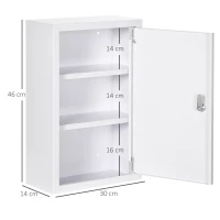 kleankin Armadietto Medicinali a 3 Ripiani con Serratura e 2 Chiavi, in Acciaio, 30x14x46 cm, Bianco(m-3)