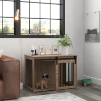 PawHut Casetta per Cani Grandi con Porta Scorrevole per Interno in Legno, 98x58x61cm, Marrone(m-2)