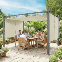 Outsunny Pérgola de Jardim 4x3 m com Telhado Retrátil e Estores Laterais Retráteis Proteção UV50+ Creme(m-3)