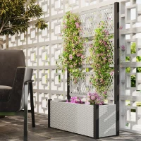 Outsunny Hochbeet mit Rankgitter in Rattan-Optik Pflanzkasten Blumenkasten mit Rankhilfe 90 x 35 x 148cm Grau(m-2)