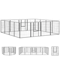 PawHut Welpenauslauf, modulares Design, 16 Elemente, 2 Türen, wetterfest, Stahl, 3,2 x 3,2 x 1 m, grau(m-1)