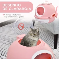 PawHut Caixa de Areia Fechada para Gatos com Clarabóia Bandeja Amovível e Pá 47x55x44cm Rosa(m-5)