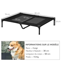 PawHut Lit sur pieds lit pour chien chat lit de camp lit surélevé animaux grand confort tissu Oxford textilène micro-perforé métal 92L x 76l x 18H cm noir(m-3)