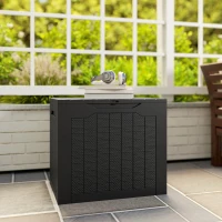 Outsunny 97L Plastic Garden Storage Box, Outdoor Storage Box with Handles, Waterproof Outdoor Storage Container, Black(m-9)