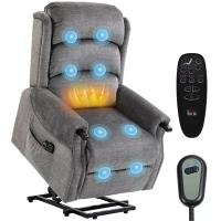 HOMCOM Power Lift Recliner with Vibration Massage and Heat, Lift Chair for Tall with Wood Grip, Pocket Spring, Light Grey(m-13)