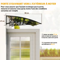 Outsunny Auvent de porte toit marquise en polycarbonate auvent de porte d'entrée bord en aluminium contre la pluie et UV(m-7)