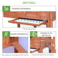 PawHut Pollaio in Legno con Casetta, Nido di Cova e Area Aperta, per 2-4 Galline, 190x66x116cm, Arancione(m-7)