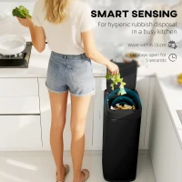 HOMCOM 50L Sensor Bin, Automatic Kitchen Bin, Manual Override, Battery Operated, Inner-Bucket-Free, for Kitchen, Bedroom, Black(m-4)