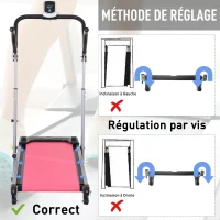 HOMCOM Tapis de course manuel pliable écran LCD multifonction 3 modes d'inclinaisons hauteur guidon réglable acier gris rouge(m-7)