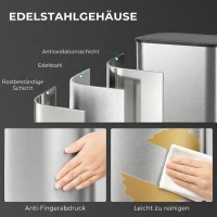 HOMCOM Sensor-Mülleimer 55 L für die Küche, berührungsloser Abfalleimer aus Edelstahl, batteriebetrieben, Silber(m-6)
