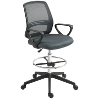 Vinsetto Ergonomische Bureaustoel met Armleuningen en Verstelbare Voetensteun, Mesh Bekleding Grijs(m-10)