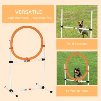 PawHut Set Agility Dog Portatile con Anello e Sbarra, Multiuso e Salvaspazio, con Borsa da Trasporto Inclusa, 74.5x66x91cm, Bianco e Arancione(m-7)