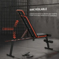 SPORTNOW Banc de musculation dossier réglable 5 niveaux banc d'haltère multifonctionnel acier revêtement synthétique noir(m-4)