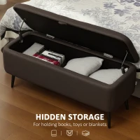 HOMCOM Linen-Look 92 x 31cm Storage Ottoman - Dark Brown(m-4)