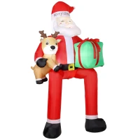 Outsunny 9.3ft Giant Christmas Inflatable Hanging Santa Claus Sitting w/ Reindeer, Gift Box(m-1)