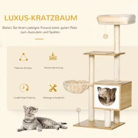 PawHut Kratzbaum Katzenbaum mit Katzenhöhle Plattform Höhe 126 cm Kletterbaum aus Holz Katzenkratzbaum Spanplatte Sisal Kurzplüsch Beige 48 x 40 x 126 cm(m-4)