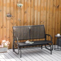 Outsunny Banco Baloiço de Vime de 2 Lugares Baloiço de Jardim com Balanço Ergonómico e Estrutura de Metal para Terraço Balcão Exterior Carga 220kg 70x120x84cm Preto(m-10)
