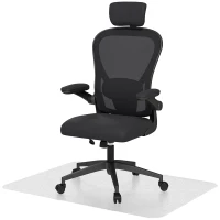 HOMCOM Conjunto de Oficina Incluye 1 Silla de Oficina de Malla Negro y 1 Alfombra Protectora 90x120 cm(m-13)