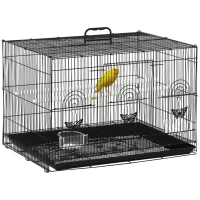 PawHut Gaiola para Pássaros 60x41x41cm Gaiola com 2 Poleiros e 3 Portas para Pássaros Pequenos Canários Preto(m-1)