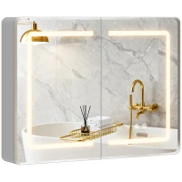 HOMCOM Mirrored Bathroom Cabinet with LED Lights, 60 x 80 cm Bathroom Mirror Cabinet with Anti-Fog, 3 Colour Dimmable Lighting(m-11)