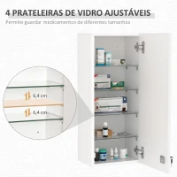kleankin Armário de Medicamentos de Parede 5 Níveis com Prateleiras de Vidro Ajustáveis Fechadura Chaves 30x20x70 cm Branco(m-5)