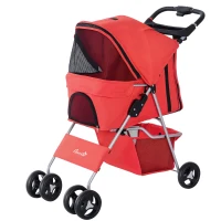 PawHut Passeggino per Cani Piccoli Pieghevole, Carrozzina per Cani con Ruote con Freni, Portabicchieri, Cestino Portaoggetti, 3 Finestre e Ruote Anteriori a 360°, per Animali Domestici 10 kg, Rosso(m-1)
