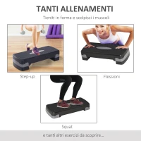 HOMCOM Stepper Fitness Casa, Step Fitness con Altezza Regolabile 10-15 cm, con Strato Antiscivolo, Pedana Step Fitness Casa per Allenamento a Palestra, 68x29cm, Nero e Grigio(m-5)