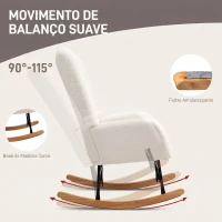 HOMCOM Cadeira de Baloiço em Tecido Teddy com Apoios de Braços, Acolchoado Espesso e Pés de Madeira, Creme(m-4)