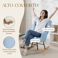 HOMCOM Poltrona Baloiço em Borrego Poltrona para Amamentação com Encosto Capitonê e Base de Madeira 65x88x87 cm Creme(m-5)