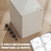 Vinsetto Cassettiera da Ufficio 3 Cassetti in Acciaio con Serratura e Rotelle, 39x48x59cm, Bianco(m-8)