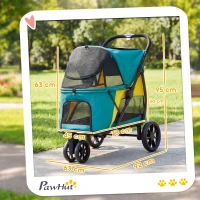 PawHut Hundewagen Faltbar Hundebuggy bis 20kg mit Kissen, Netzfenstern, Rückentasche, 92 x 63 x 95 cm Dunkelgrün(m-3)