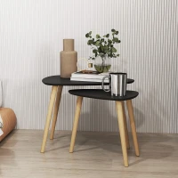 HOMCOM Conjunto de 2 Mesas Auxiliares com Pés de Madeira Mesas de Café 59,5x39,5x45 cm e 44,5x28,5x40 cm  Preto(m-10)