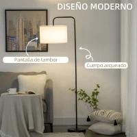HOMCOM Lámpara de Pie Moderna con Pantalla de Lino Sintético Lámpara de Lectura para Salón 64x38x163,5 cm Blanco y Negro(m-4)