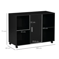 Vinsetto Druckertisch mit Rollen Druckerständer Aktenschrank Bürowagen Rollwagen mit 4 Fächern 1 Tür Schwarz 100 x 40 x 71 cm(m-3)